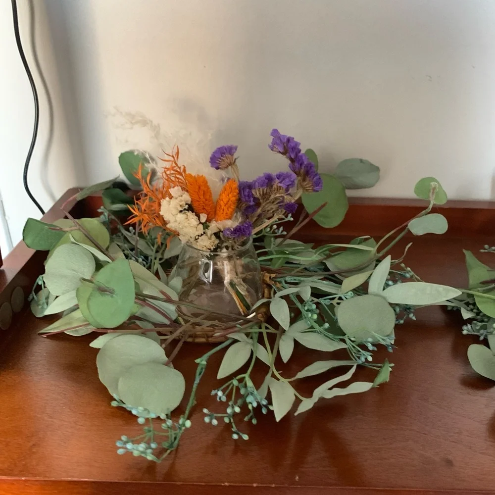 2 small faux eucalyptus leaves wreaths